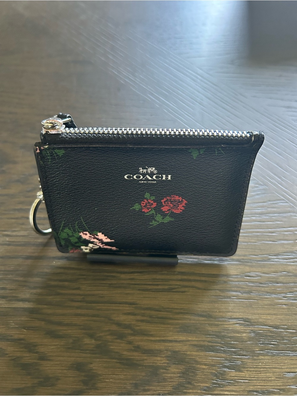COACH Mini Skinny Black Floral ID Case Zip Top GUC